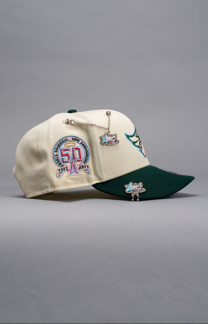 NEW ERA EXCLUSIVE 9FIFTY CHROME/FOREST GREEN ANAHEIM ANGELS SNAPBACK W/ 50TH ANNIVERSARY SIDE PATCH