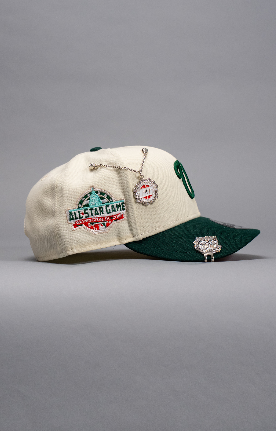 NEW ERA EXCLUSIVE 9FIFTY CHROME/FOREST GREEN WASHINGTON NATIONALS SNAPBACK W/ ALL STAR GAME SIDE PATCH