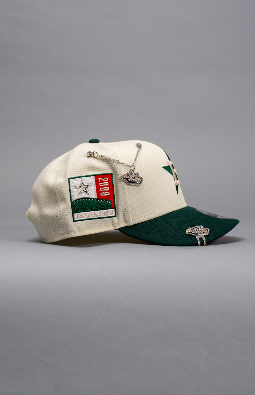 NEW ERA EXCLUSIVE 9FIFTY CHROME/FOREST GREEN HOUSTON ASTROS SNAPBACK W/ 2000 INAUGURAL SEASON SIDE PATCH