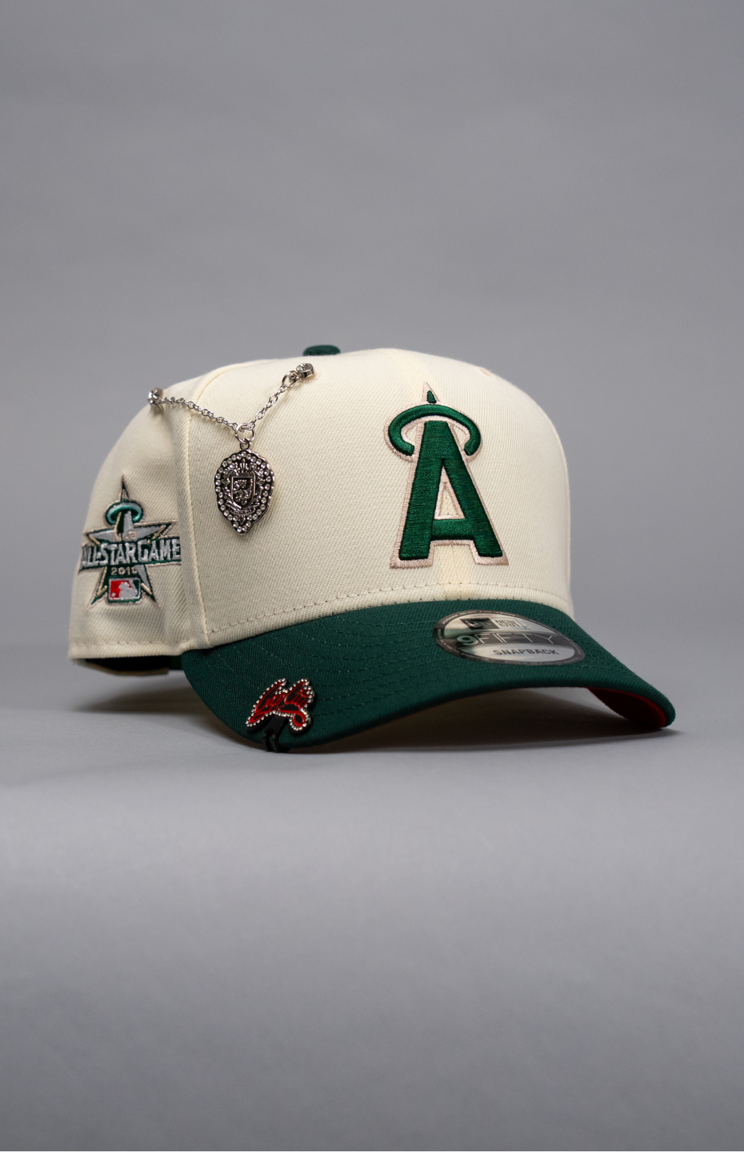 NEW ERA EXCLUSIVE 9FIFTY CHROME/FOREST GREEN ANAHEIM ANGELS SNAPBACK W/ ALL STAR GAME SIDE PATCH
