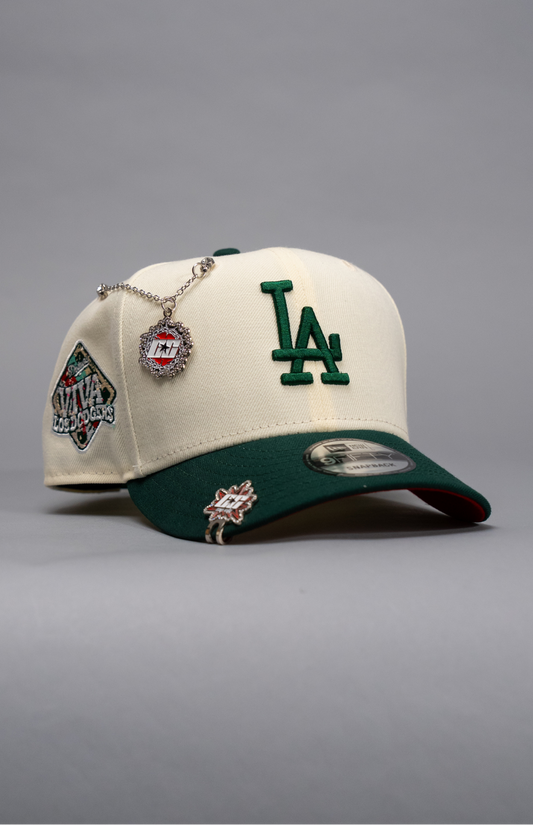 NEW ERA EXCLUSIVE 9FIFTY CHROME/FOREST GREEN LOS ANGELES DODGERS SNAPBACK W/ "VIVA LOS DODGERS" SIDE PATCH