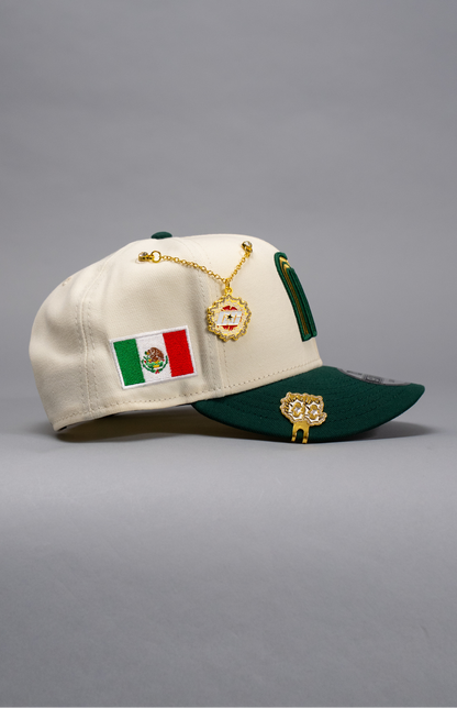 NEW ERA EXCLUSIVE 9FIFTY CHROME/FOREST GREEN MEXICO 2025 WORLD BASEBALL CLASSIC SNAPBACK W/ MEXICO FLAG SIDE PATCH