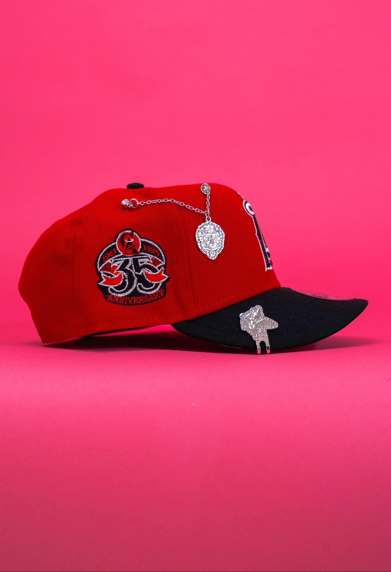 NEW ERA EXCLUSIVE 9FIFTY RED/BLACK ANAHEIM ANGELS SNAPBACK W/ 35TH ANNIVERSARY SIDE PATCH