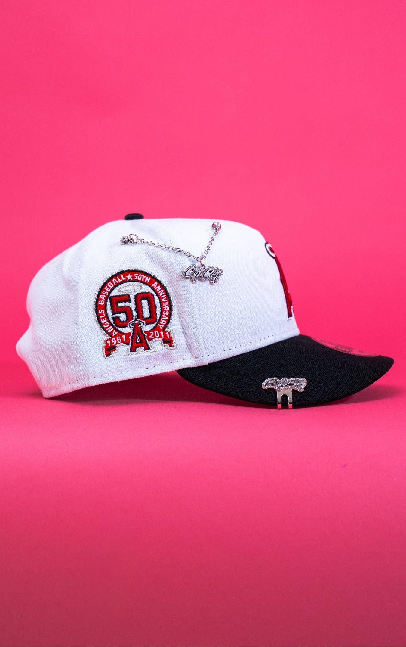 NEW ERA EXCLUSIVE 9FIFTY PEARL WHITE ANAHEIM ANGELS SNAPBACK W/ 50TH ANNIVERSARY SIDE PATCH