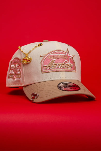 NEW ERA EXCLUSIVE 9FIFTY CHROME/BEIGE HOUSTON ASTROS SNAPBACK W/ 50TH ANNIVERSARY SIDE PATCH