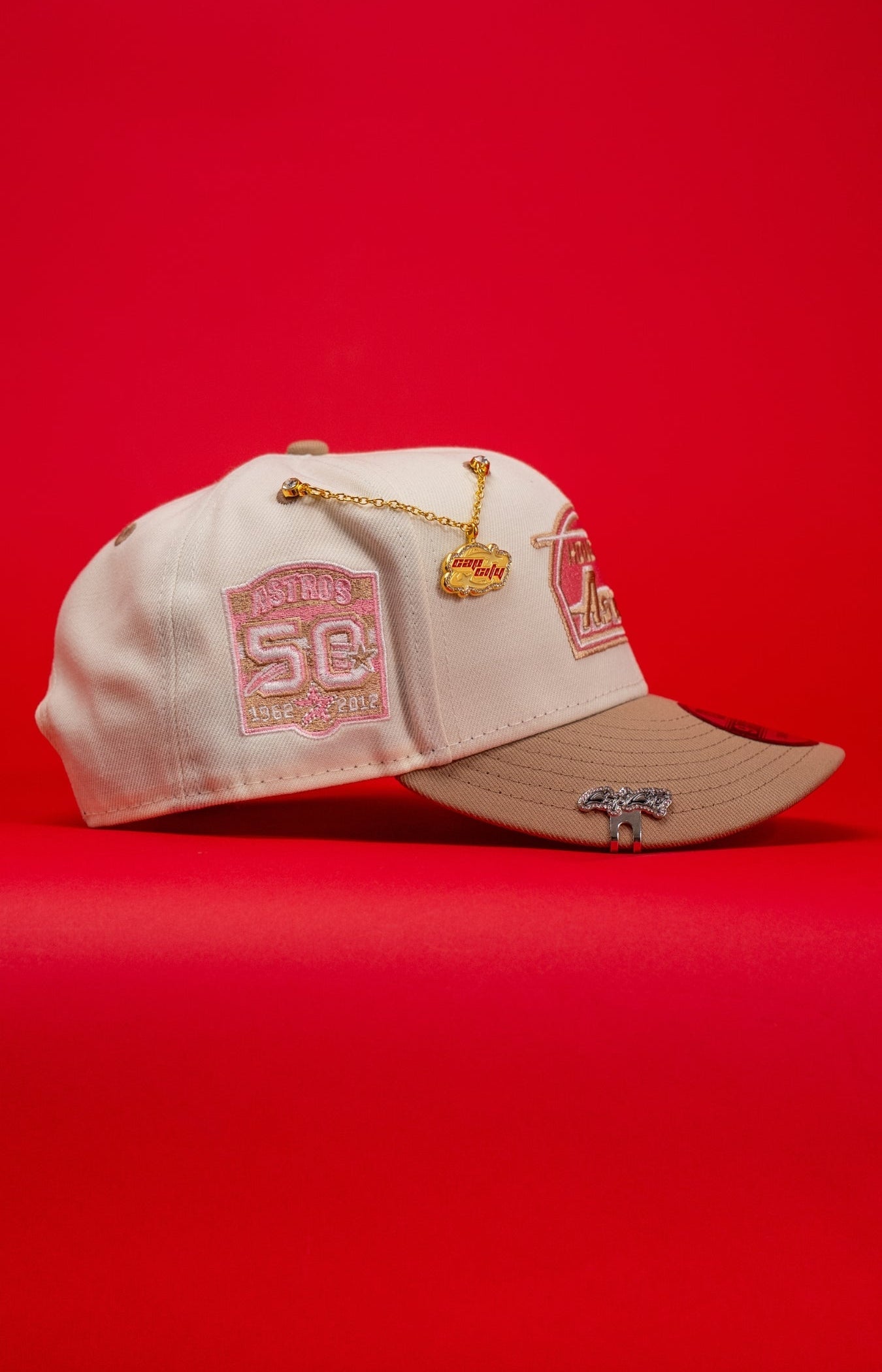 NEW ERA EXCLUSIVE 9FIFTY CHROME/BEIGE HOUSTON ASTROS SNAPBACK W/ 50TH ANNIVERSARY SIDE PATCH