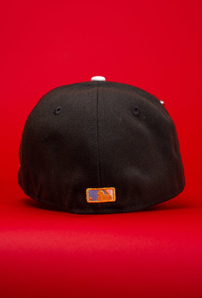 NEW ERA EXCLUSIVE 59FIFTY BLACK/SATIN BLUE UPSIDE DOWN LOS ANGELES DODGERS W/ 60TH ANNIVERSARY SIDE PATCH