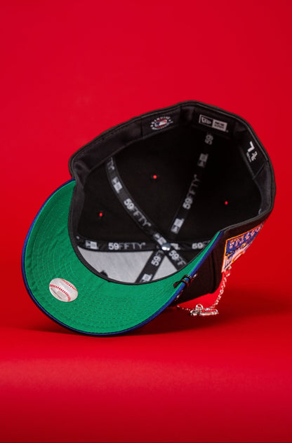 NEW ERA EXCLUSIVE 59FIFTY BLACK/SATIN BLUE UPSIDE DOWN LOS ANGELES DODGERS W/ 60TH ANNIVERSARY SIDE PATCH