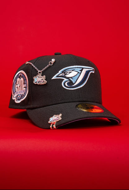 NEW ERA EXCLUSIVE 59FIFTY BLACK TORONTO BLUE JAYS W/ 30TH SEASON SIDE PATCH
