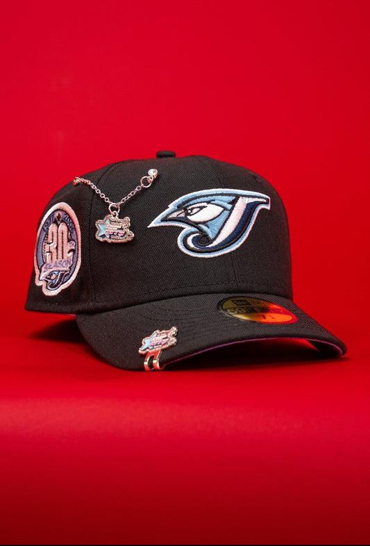 NEW ERA EXCLUSIVE 59FIFTY BLACK TORONTO BLUE JAYS W/ 30TH SEASON SIDE PATCH