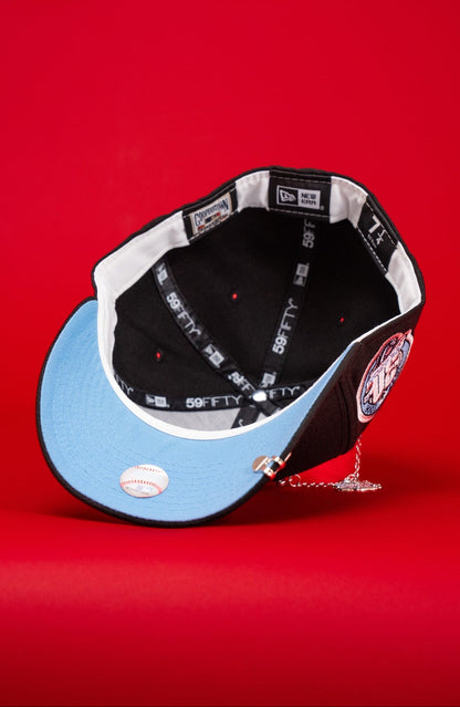 NEW ERA EXCLUSIVE 59FIFTY BLACK TORONTO BLUE JAYS W/ 30TH SEASON SIDE PATCH
