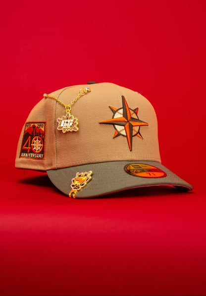 NEW ERA EXCLUSIVE 59FIFTY KHAKI/OLIVE SEATTLE MARINERS W/ 40TH ANNIVERSARY SIDE PATCH