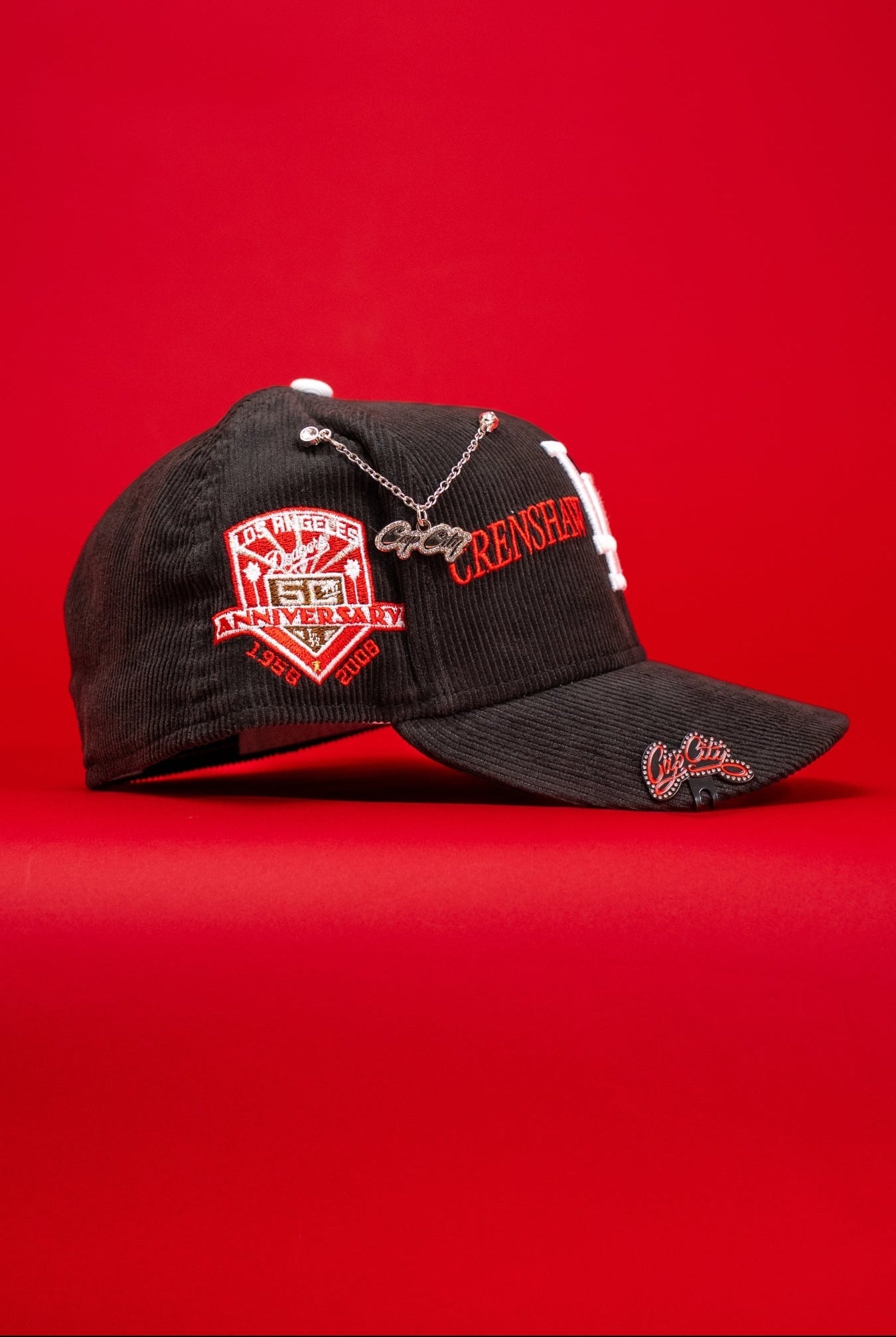 NEW ERA EXCLUSIVE 59FIFTY CORDUROY LOS ANGELES DODGERS W/ "CRENSHAW" + 50TH ANNIVERSARY SIDE PATCH