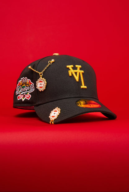 NEW ERA EXCLUSIVE 59FIFTY BLACK UPSIDE DOWN LOS ANGELES DODGERS W/ 100TH ANNIVERSARY SIDE PATCH