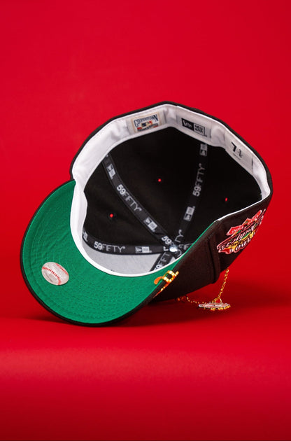 NEW ERA EXCLUSIVE 59FIFTY BLACK UPSIDE DOWN LOS ANGELES DODGERS W/ 100TH ANNIVERSARY SIDE PATCH