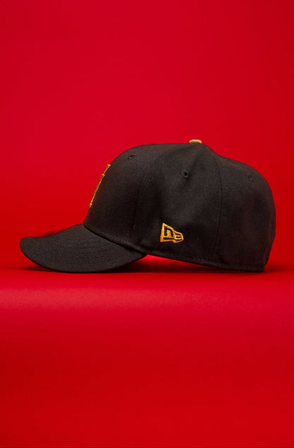 NEW ERA EXCLUSIVE 59FIFTY BLACK UPSIDE DOWN LOS ANGELES DODGERS W/ 100TH ANNIVERSARY SIDE PATCH