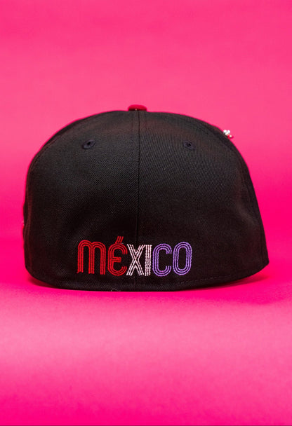 NEW ERA EXCLUSIVE 59FIFTY BLACK/SATIN 2025 WBC MEXICO W/ MEXICO FLAG SIDE PATCH