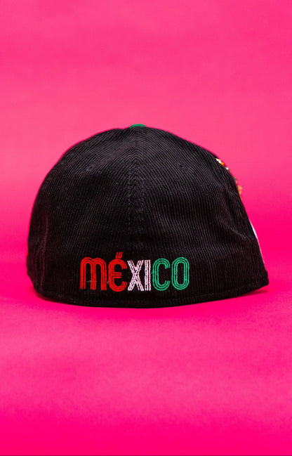 NEW ERA EXCLUSIVE 59FIFTY BLACK CORDUROY 2025 WBC MEXICO SCRIPT W/ MEXICO FLAG SIDE PATCH