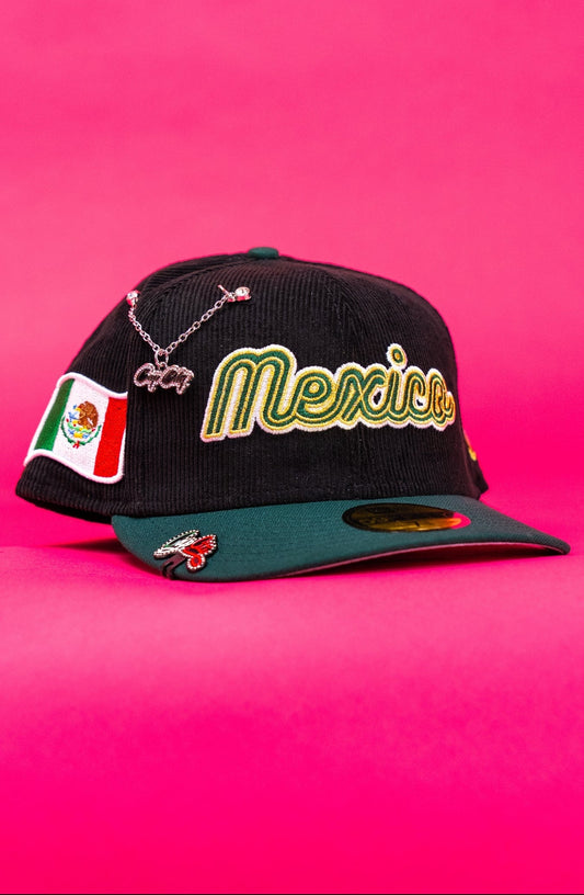 NEW ERA EXCLUSIVE 59FIFTY CORDUROY/GREEN 2025 WBC MEXICO SCRIPT W/ MEXICO FLAG SIDE PATCH