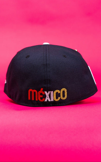 NEW ERA EXCLUSIVE 59FIFTY NAVY/RED 2025 WBC MEXICO SCRIPT W/ MEXICO FLAG SIDE PATCH