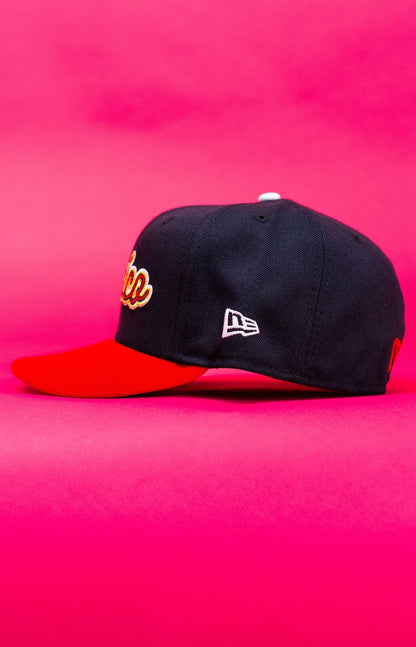 NEW ERA EXCLUSIVE 59FIFTY NAVY/RED 2025 WBC MEXICO SCRIPT W/ MEXICO FLAG SIDE PATCH