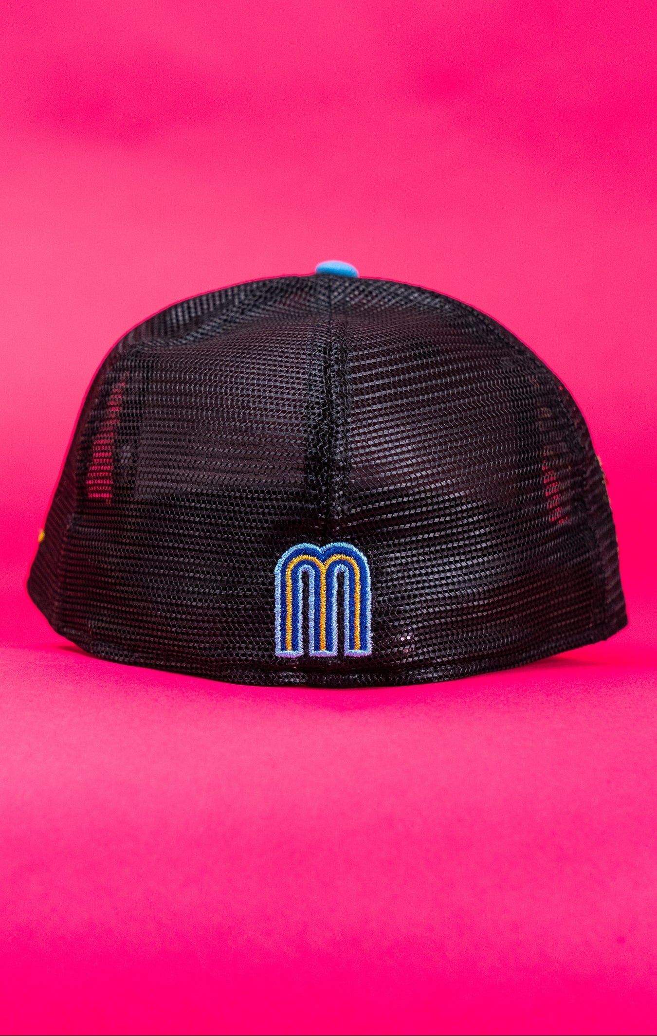 NEW ERA EXCLUSIVE 59FIFTY BLACK/BLUE 2025 WBC MEXICO SCRIPT MESHBACK W/ "EL CHIVO" SIDE PATCH