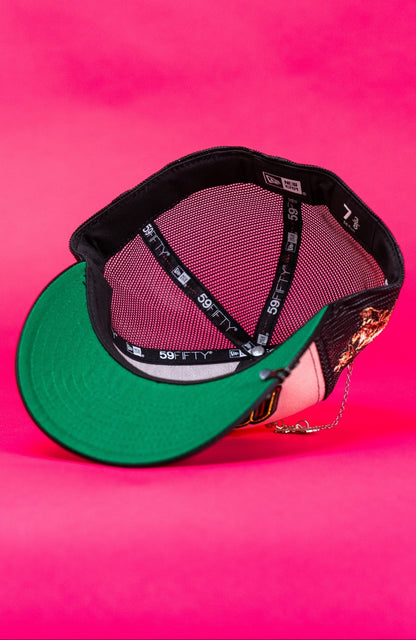 NEW ERA EXCLUSIVE 59FIFTY WHITE/BLACK 2025 WBC MEXICO SCRIPT MESHBACK W/ "EL CHIVO" SIDE PATCH