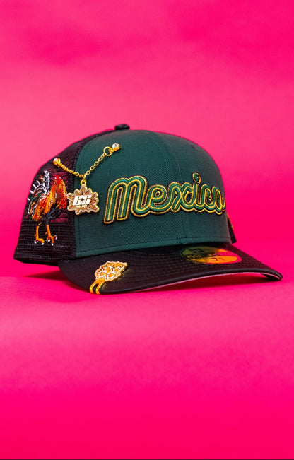 NEW ERA EXCLUSIVE 59FIFTY FOREST GREEN 2025 WBC MEXICO SCRIPT MESHBACK W/ EL GALLO SIDE PATCH