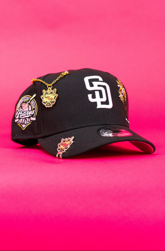 NEW ERA EXCLUSIVE 9FIFTY BLACK SAN DIEGO PADRES SNAPBACK W/ PALM TREES + 40TH ANNIVERSARY SIDE PATCH