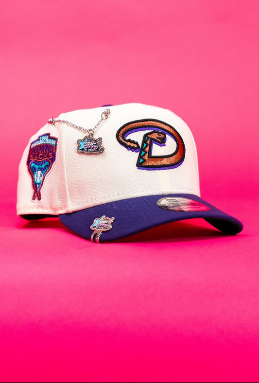 NEW ERA EXCLUSIVE 9FIFTY CHROME/PURPLE ARIZONA DIAMONDBACKS SNAPBACK W/ 1998 INAUGURAL SEASON SIDE PATCH