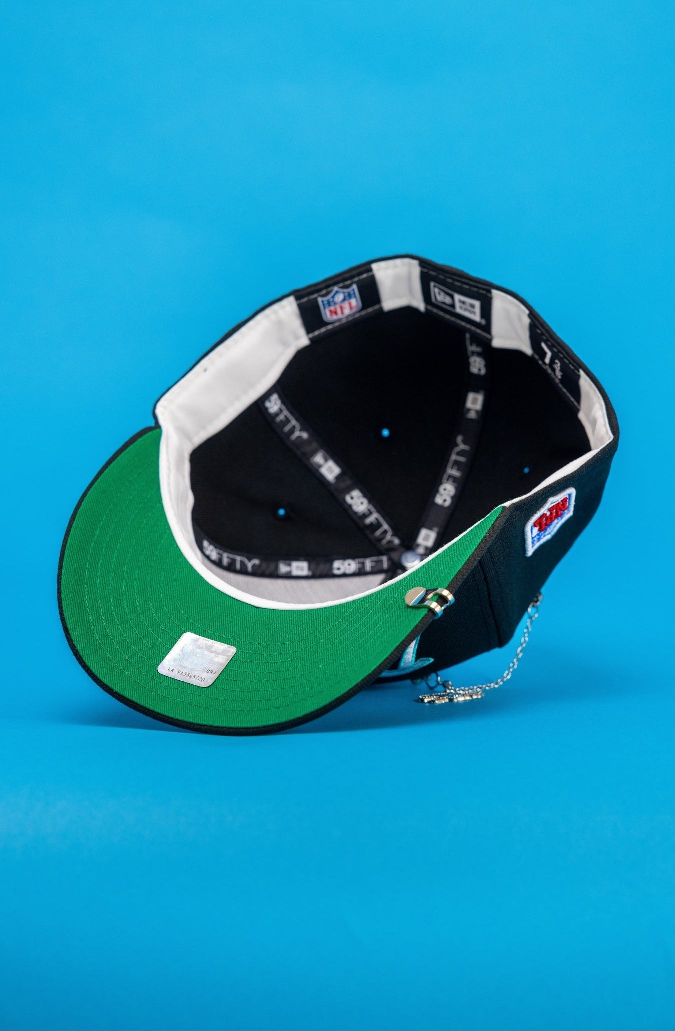 NEW ERA EXCLUSIVE 59FIFTY BLACK MIAMI DOLPHINS SCRIPT W/ NFL LOGO SIDE PATCH