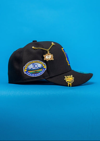 NEW ERA EXCLUSIVE 59FIFTY BLACK LOS ANGELES DODGERS W/ 50TH ANNIVERSARY SIDE PATCH