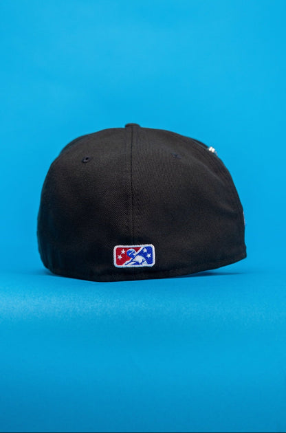 NEW ERA EXCLUSIVE 59FIFTY BLACK MINOR LEAGUE W/ CALIFORNIA LEAGUE SIDE PATCH