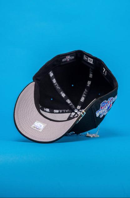 NEW ERA EXCLUSIVE 59FIFTY BLACK MINOR LEAGUE W/ CALIFORNIA LEAGUE SIDE PATCH