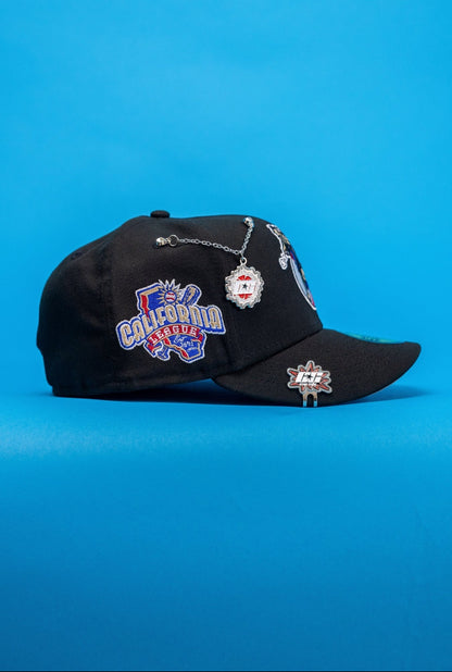 NEW ERA EXCLUSIVE 59FIFTY BLACK MINOR LEAGUE W/ CALIFORNIA LEAGUE SIDE PATCH