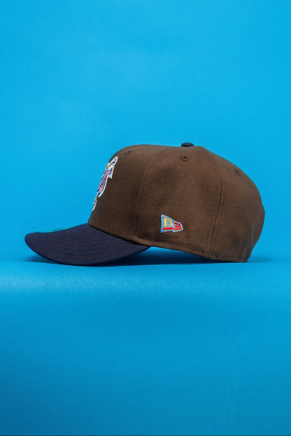 NEW ERA EXCLUSIVE 59FIFTY BROWN/NAVY ANAHEIM ANGELS W/ 40TH ANNIVERSARY SIDE PATCH