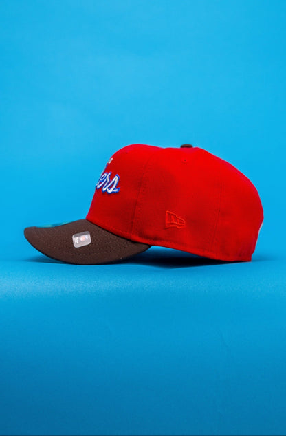 NEW ERA EXCLUSIVE 59FIFTY RED/BROWN LAS VEGAS RAIDERS W/ AFC-NFC PRO BOWL SIDE PATCH
