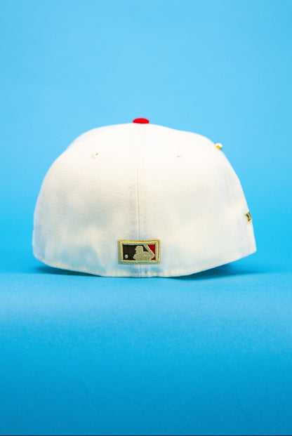 NEW ERA EXCLUSIVE 59FIFTY CHROME/BROWN LOS ANGELES DODGERS W/ 50TH ANNIVERSARY SIDE PATCH