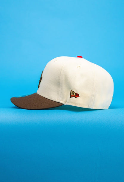 NEW ERA EXCLUSIVE 59FIFTY CHROME/BROWN LOS ANGELES DODGERS W/ 50TH ANNIVERSARY SIDE PATCH