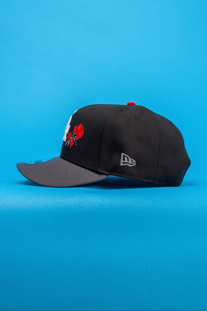 NEW ERA EXCLUSIVE 9FIFTY BLACK/GREY LOS ANGELES DODGERS SNAPBACK W/ ROSES + 50TH ANNIVERSARY SIDE PATCH