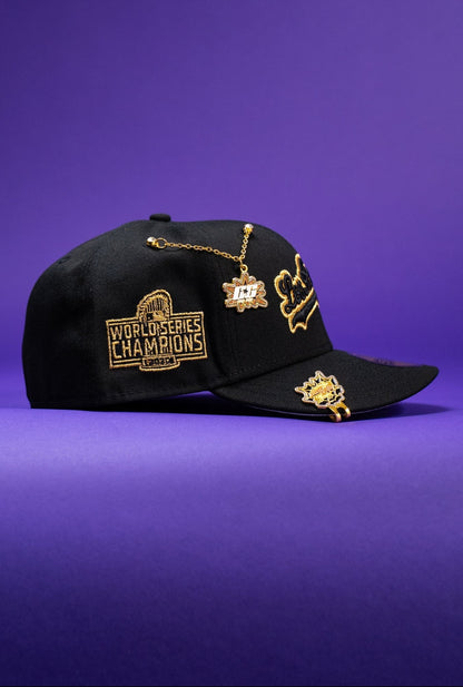NEW ERA EXCLUSIVE 59FIFTY BLACK LOS ANGELES DODGERS SCRIPT W/ WORLD SERIES CHAMPIONS SIDE PATCH