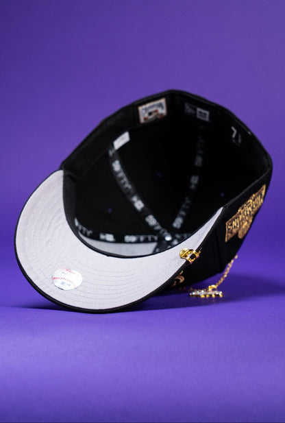 NEW ERA EXCLUSIVE 59FIFTY BLACK LOS ANGELES DODGERS SCRIPT W/ WORLD SERIES CHAMPIONS SIDE PATCH