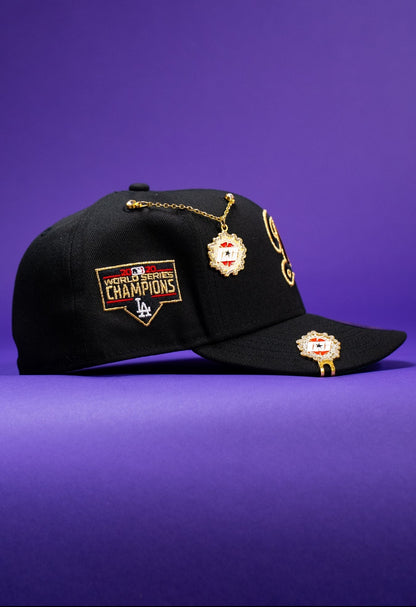 NEW ERA EXCLUSIVE 59FIFTY BLACK LOS ANGELES DODGERS W/ WORLD SERIES CHAMPIONS SIDE PATCH
