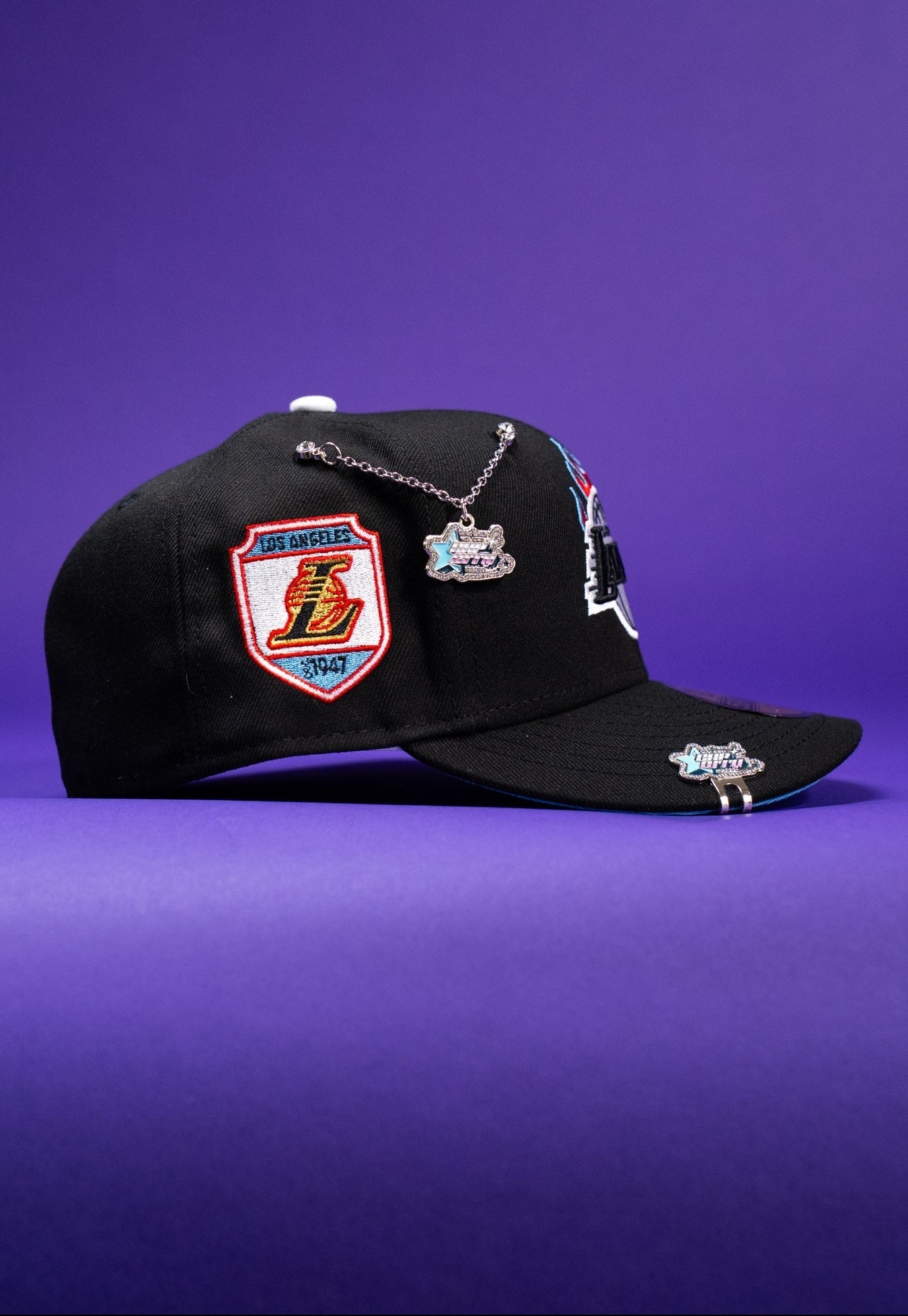 NEW ERA EXCLUSIVE 59FIFTY BLACK LOS ANGELES LAKERS W/ FLAME LOGO + 1947 SIDE PATCH