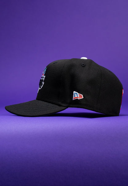 NEW ERA EXCLUSIVE 59FIFTY BLACK LOS ANGELES LAKERS W/ FLAME LOGO + 1947 SIDE PATCH