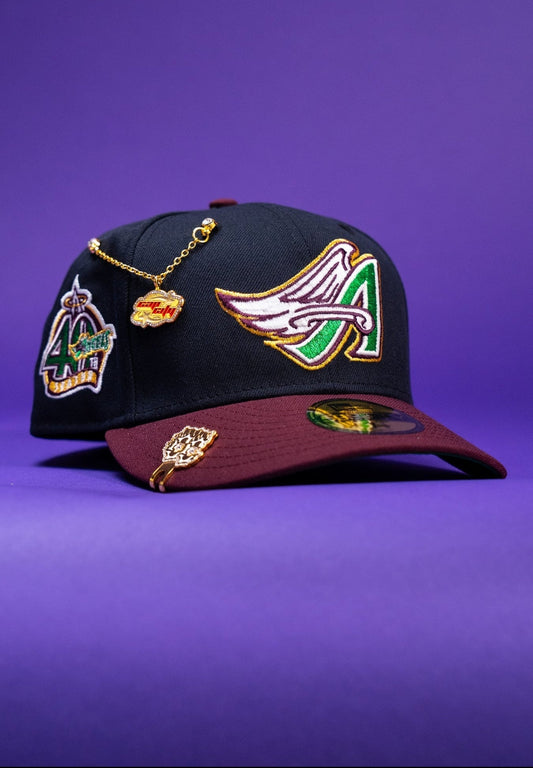 NEW ERA EXCLUSIVE 59FIFTY NAVY/BURGUNDY ANAHEIM ANGELS W/ 40TH ANNIVERSARY SIDE PATCH