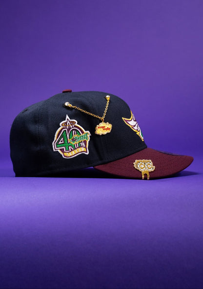 NEW ERA EXCLUSIVE 59FIFTY NAVY/BURGUNDY ANAHEIM ANGELS W/ 40TH ANNIVERSARY SIDE PATCH
