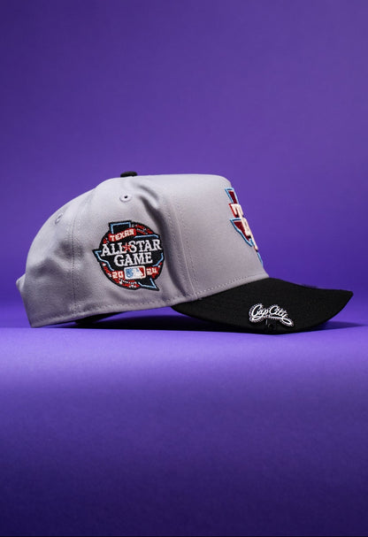 NEW ERA 9FIFTY A-FRAME GREY/BLACK TEXAS RANGERS W/ ALL STAR GAME SIDE PATCH