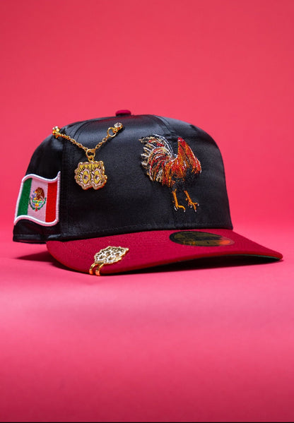 NEW ERA EXCLUSIVE 59FIFTY SATIN/BURGUNDY MEXICO "EL GALLO" W/ MEXICO FLAG SIDE PATCH