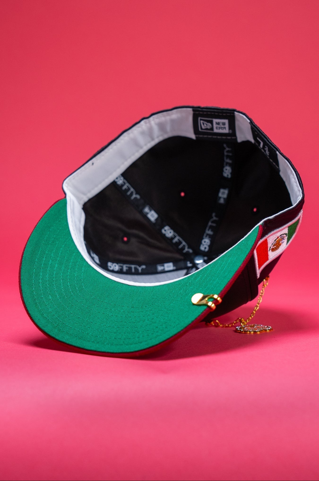 NEW ERA EXCLUSIVE 59FIFTY SATIN/BURGUNDY MEXICO "EL GALLO" W/ MEXICO FLAG SIDE PATCH